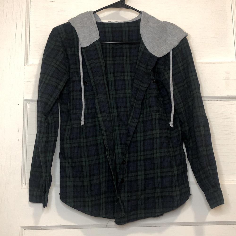Plaid Button Up with Hood